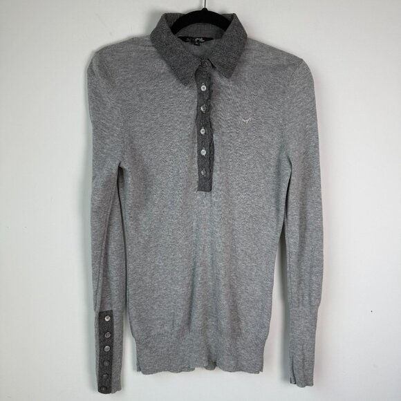 Goode Rider Womens Extra Fine Merino Wool Blend Henley Polo Sweater Gray Size XL - Picture 1 of 8